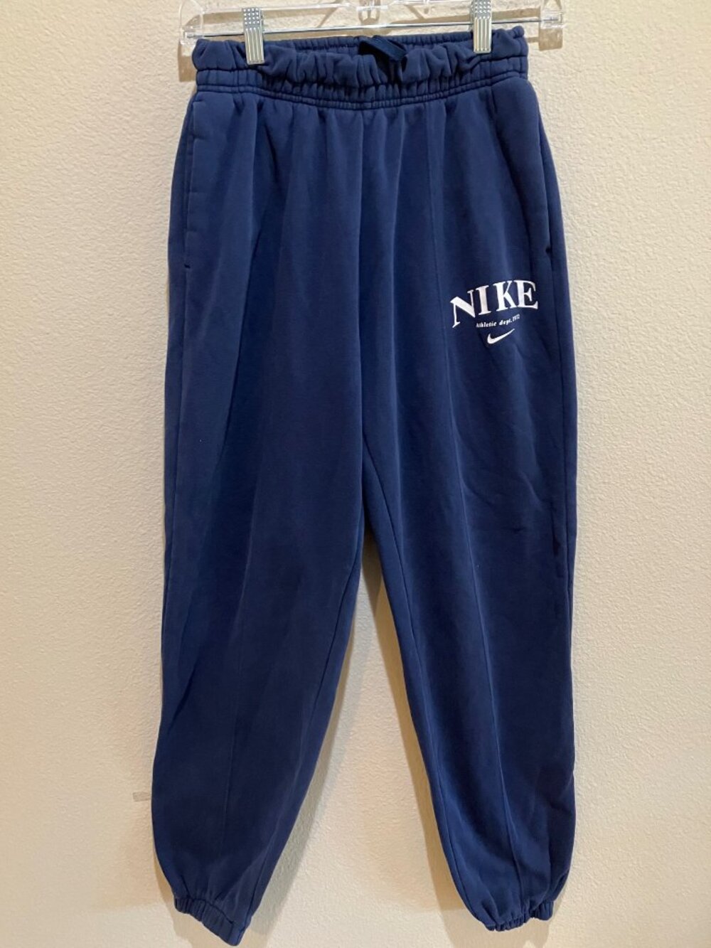 Nike Jogger Sweatpants Tie Waist Tapered Cotton Pockets Lounge Navy Size XS